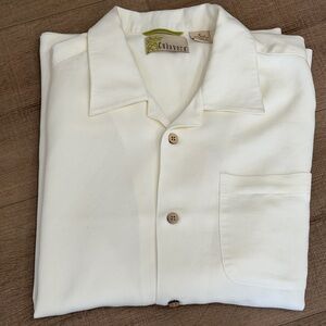 Cubavera Men M Short Sleeve ButtonDown Shirt Ivory Guayabera Summer Cruise Party